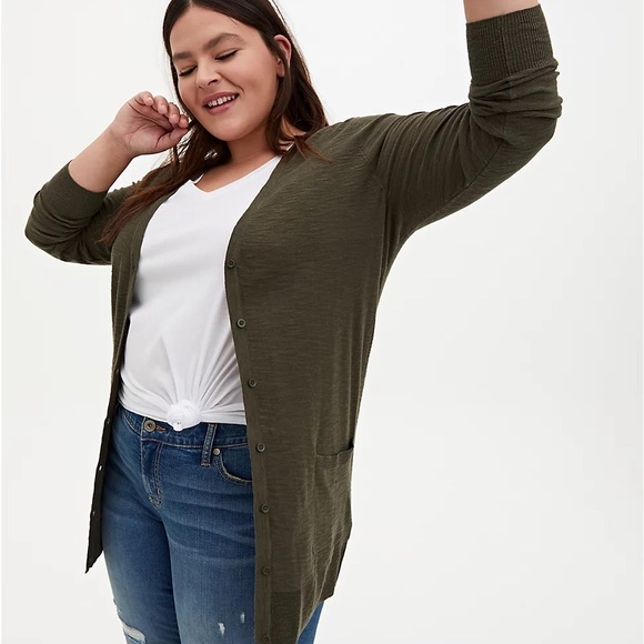 Torrid Olive Button Front Boyfriend Pockets Cardigan - Picture 1 of 2